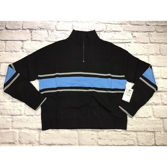 Nordstrom BP Black Blue Uneven Stripe Long Sleeve Sweater Womens Size Small - Picture 1 of 6